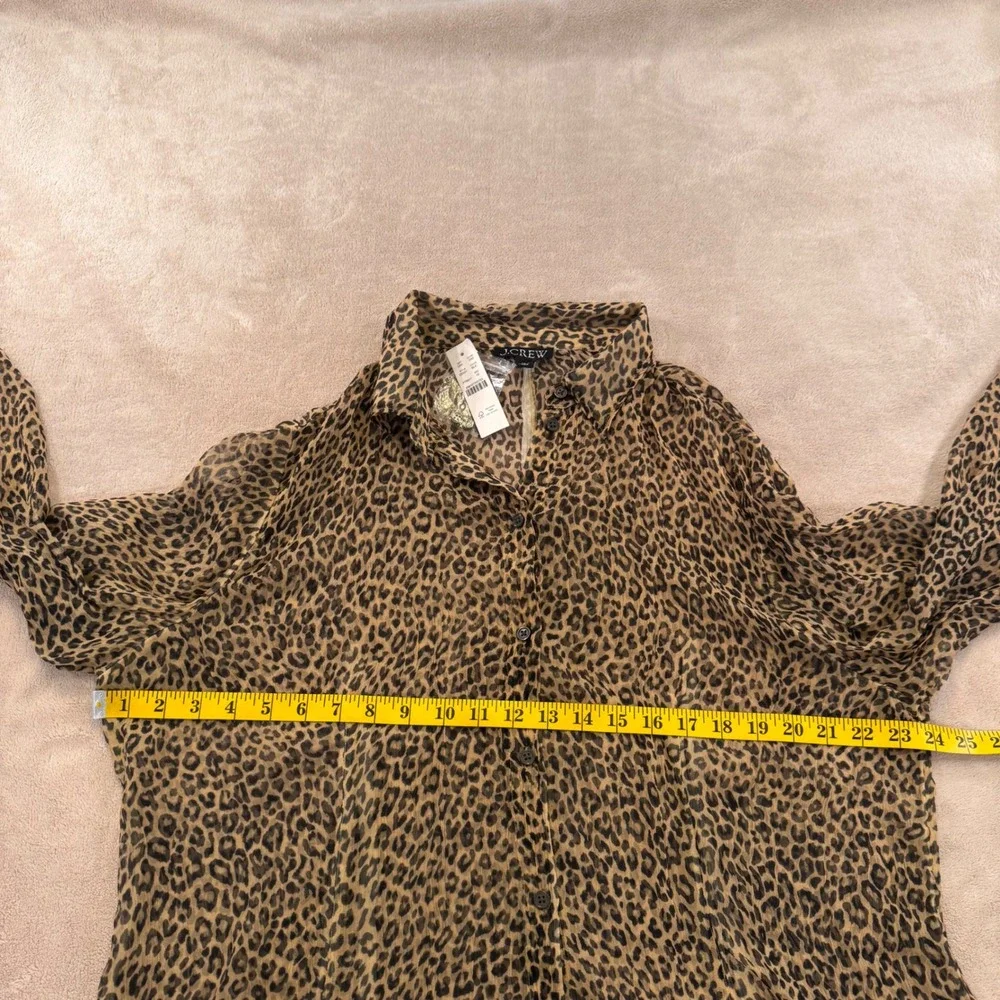 NWT J.Crew Leopard Cupro‎ Button Up Blouse Sheer Animal Print Top Women's 18